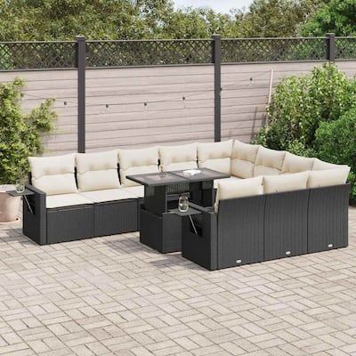 vidaXL Patio Sofa Set with Cushions Outdoor Furniture 11 Piece Poly Rattan - 21.7 x 24.4 x 27.2