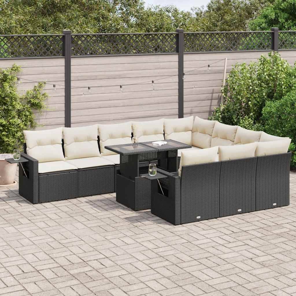 vidaXL Patio Sofa Set with Cushions Outdoor Furniture 11 Piece Poly Rattan - 21.7 x 24.4 x 27.2