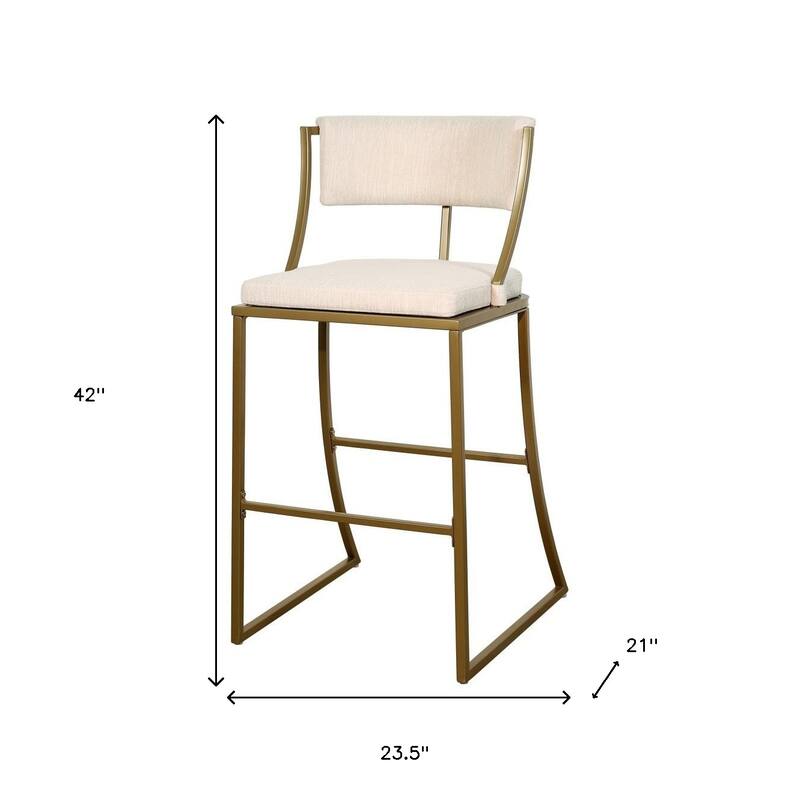 HomeRoots 30" Beige And Antiqued Brass Steel Low Back Bar Height Bar Chair