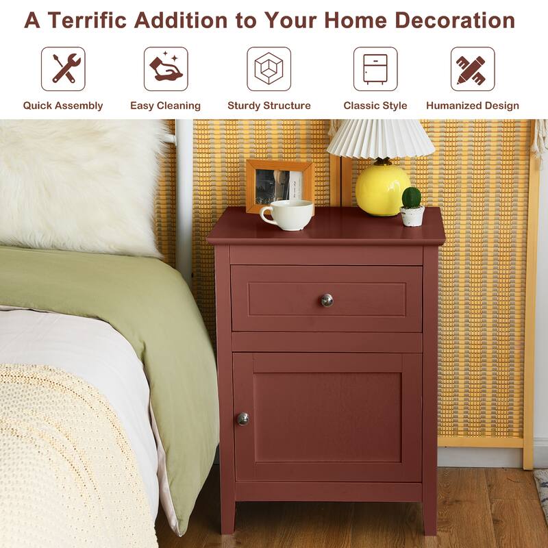 Costway 2PCS Nightstand with Drawer Accent Side End Table Storage