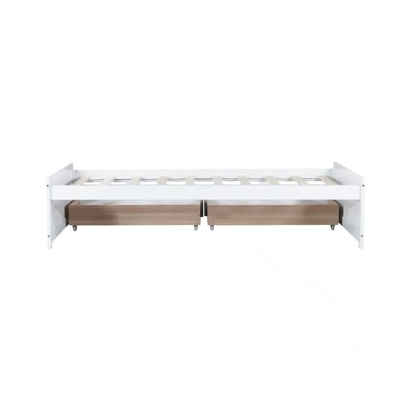 Twin Size Bed with 2 Drawers, Solid Rubber Wood Bed