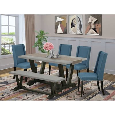 HomeStock 6-Piece Rectangle Natural Oak Finish Solid Wood Top Dining Table with 1-Bench, 4-Chairs