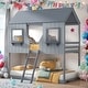 preview thumbnail 2 of 7, Twin over Twin Bunk Bed with Roof, Window, Guardrail and Ladder, Grey