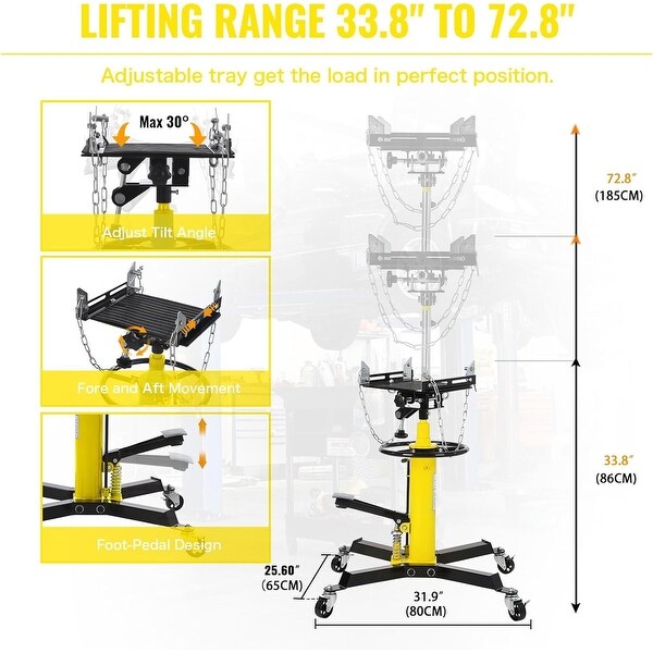 1322lbs Capacity Dual-Column Plunger Hydraulic Transmission Jack