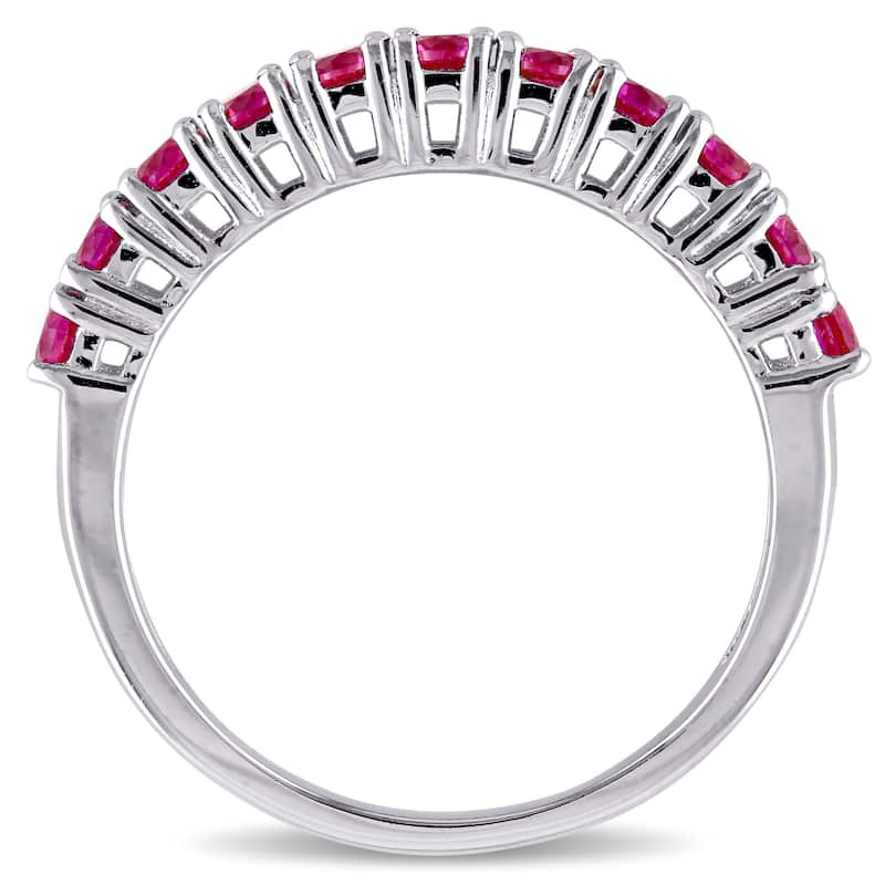 Miadora 7/8ct TGW Created Ruby Semi-Eternity Ring in Sterling Silver