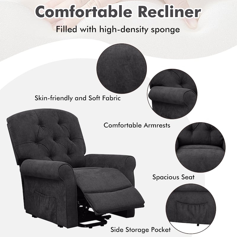 Costway Power Lift Recliner Chair Sofa for Elderly w/ Side Pocket &