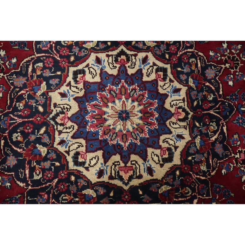 Hand Knotted Oriental 100% Wool Carpet Traditional Floral Red Mashad Area Rug - 12' 2'' X 9' 5''