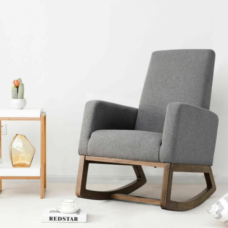 Stylish Mid Century Fabric Rocking Chair - Retro Modern Comfort - 26.5" x 32.5" x 40.5"