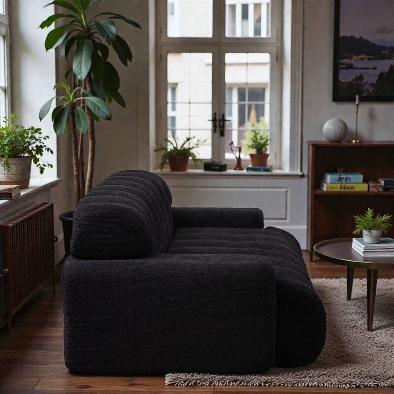 87.4 Inch Cloud Style 3 Seater Sofa, Button Tufted Chenille Upholstered Couch with Square Arms, No Assembly