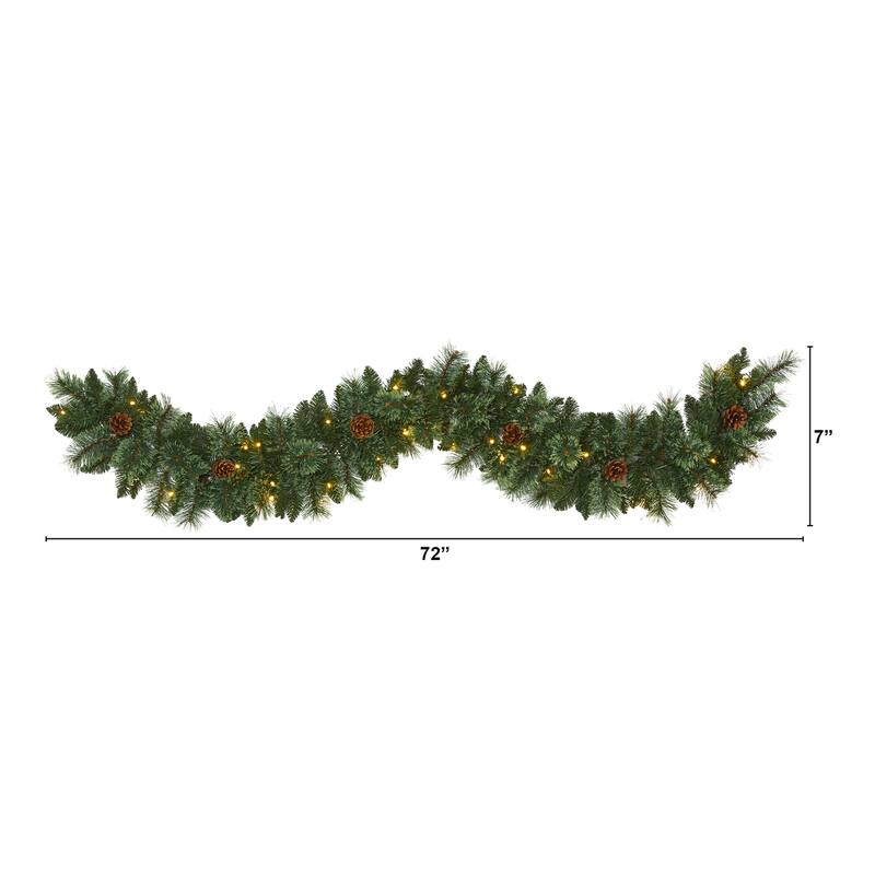 Artificial Pine Garland with Warm White Lights - 6ft Holiday Decor, Festive Mountain Pine, Indoor Christmas Decor - 84