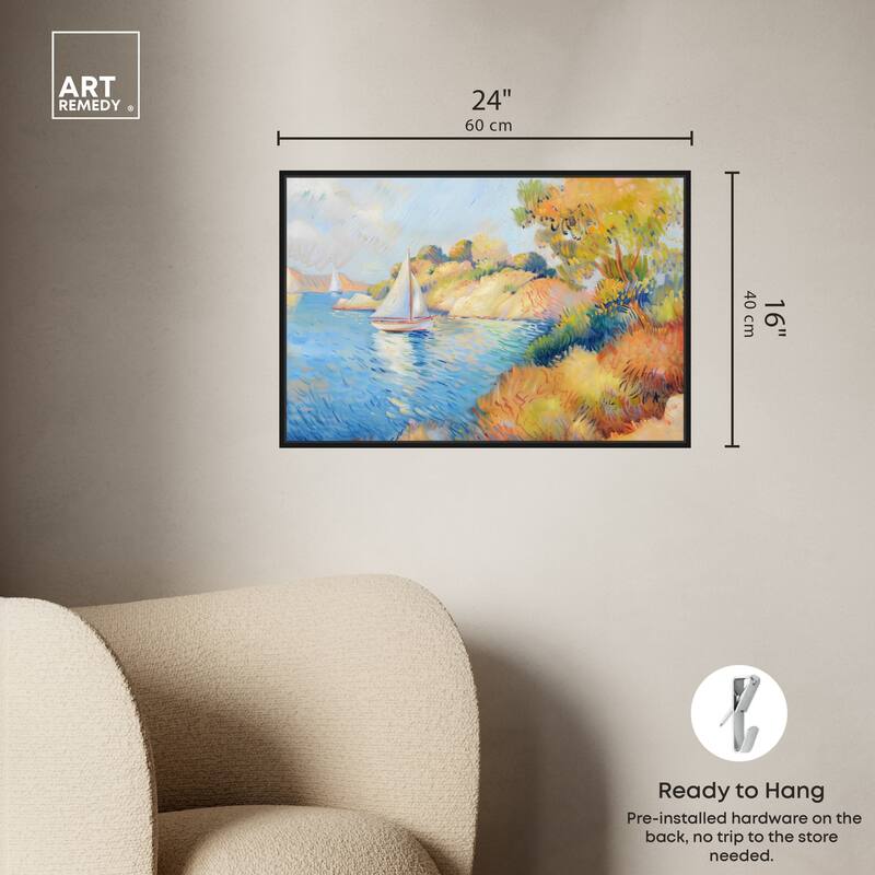 Art Remedy Sail Off In The Morning Framed Impressionism 1 Piece Canvas Wall Art /Monet And Van Gogh Inspired Art