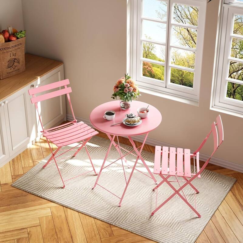 Outdoor Patio Table and Chairs Set for Apartments Porch Pool - Pink