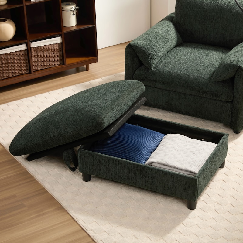 Chenille Luxe Lounge Chair with Storage Ottoman by Harper&Bright Designs