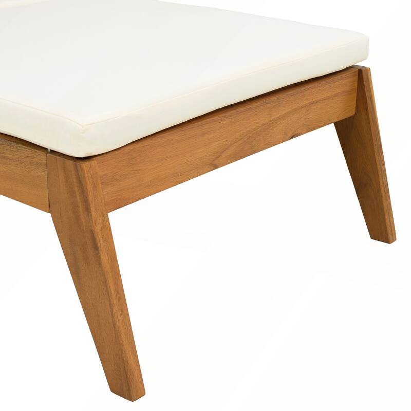 Acacia Wood Wheeled Chaise Lounge Adjustable Backrest Cushion
