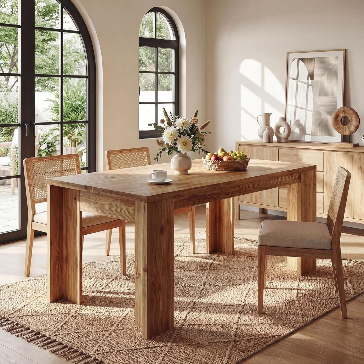 63 Inches Farmhouse Rectangular Solid Wood Dining Kitchen Dinner Table for 4-6 with Heavy-Duty Legs