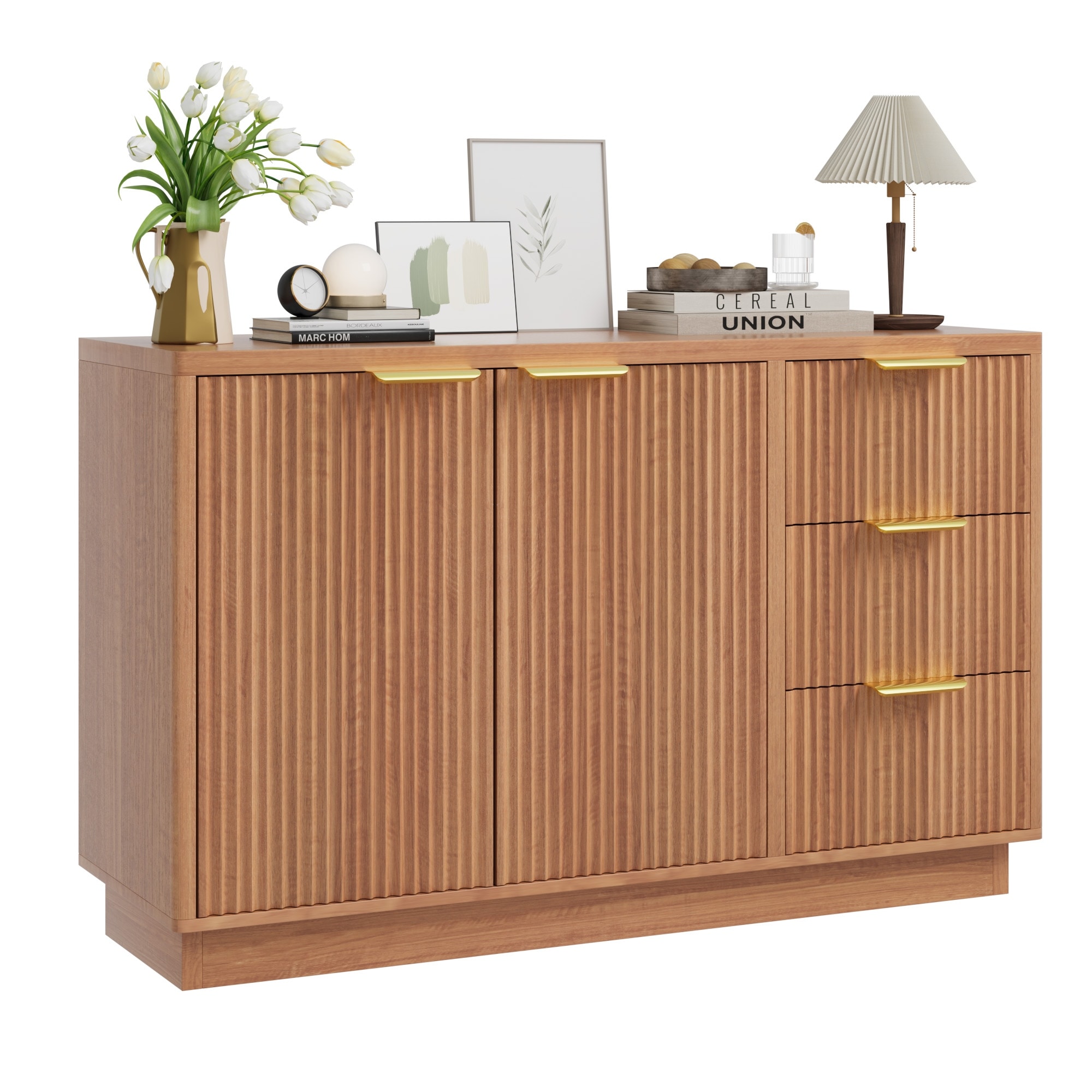 47 in Modern Sideboard Buffet Cabinet with 3 Drawers and 2 Door Storage Wood Buffet Table