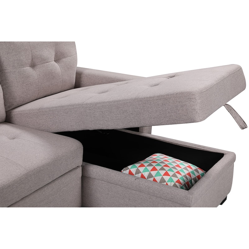 Reversible Sleeper Sectional Sofa with Storage Chaise, USB Charging Ports and Pocket