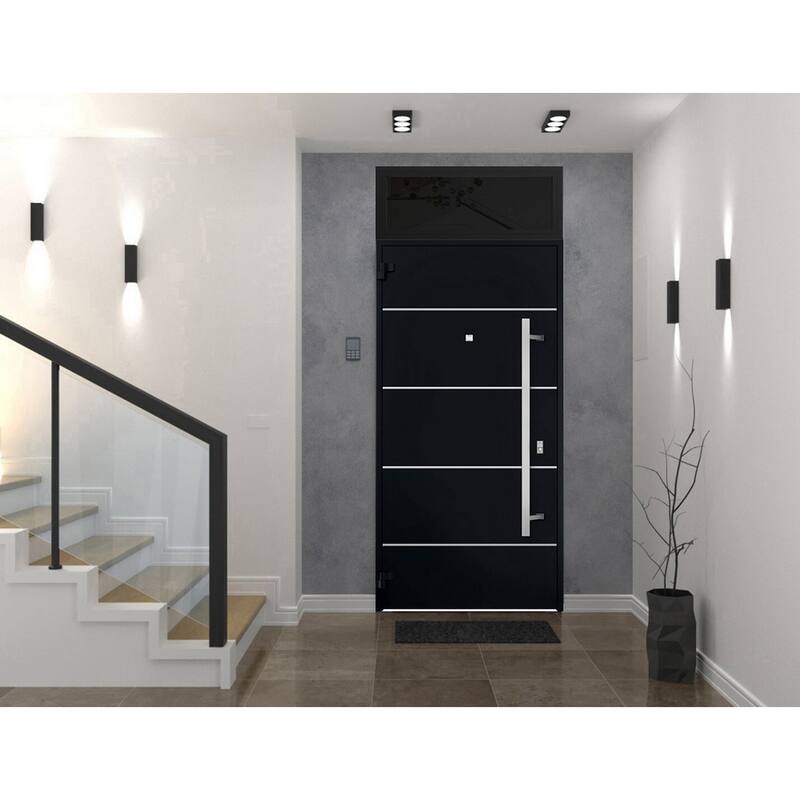 Front Prehung Steel Door 6083 Black Enamel Top Window Sidelite Stainless Inserts W36xH80+16 Lh I Bedroom Door Bathroom Door