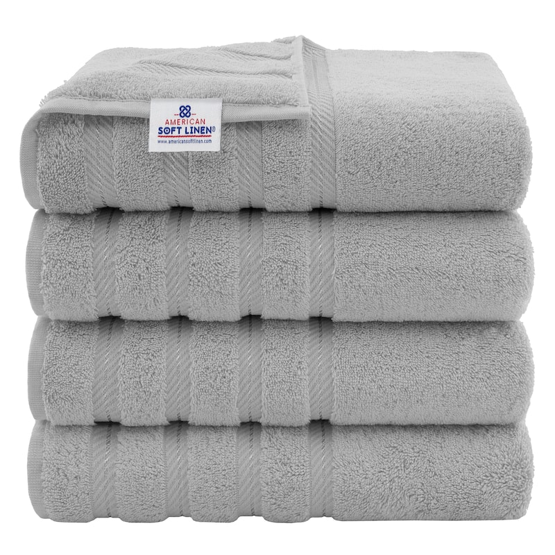 American Soft Linen 100% Cotton Turkish Bath Towels Large, 4 Pack Luxury Hotel Spa Quality Turkish Bath Towels Bathroom Sets - Light Grey