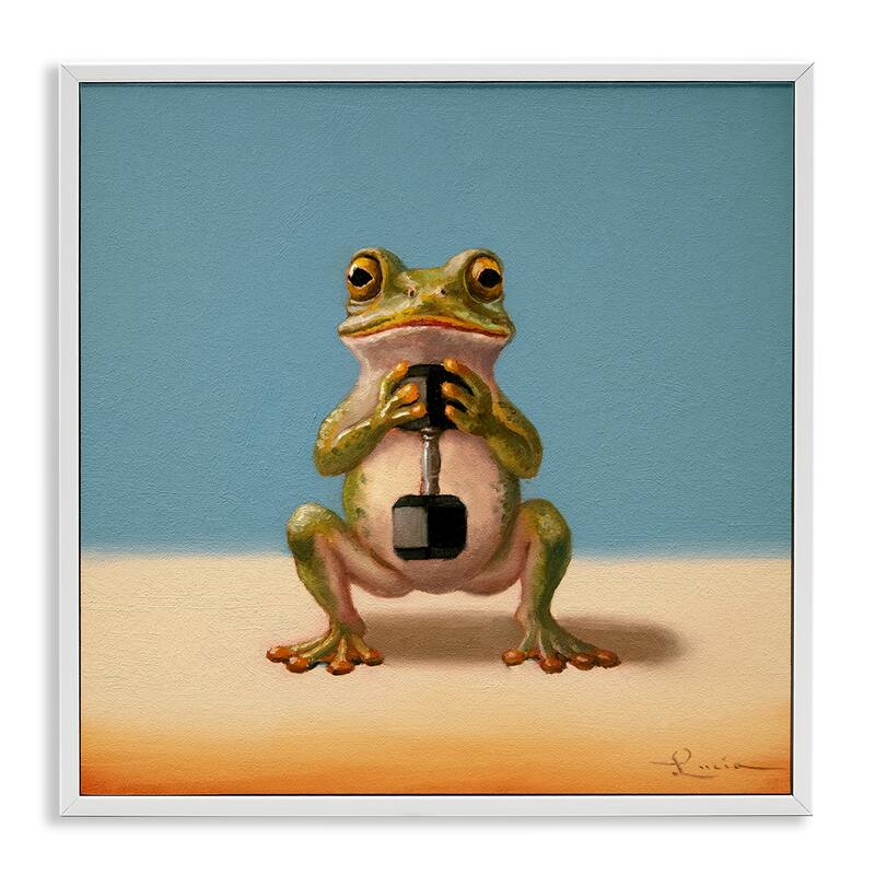 Stupell Frog Lifting Weights Framed Giclee Art Design By Lucia Heffernan - 24 x 24 - White
