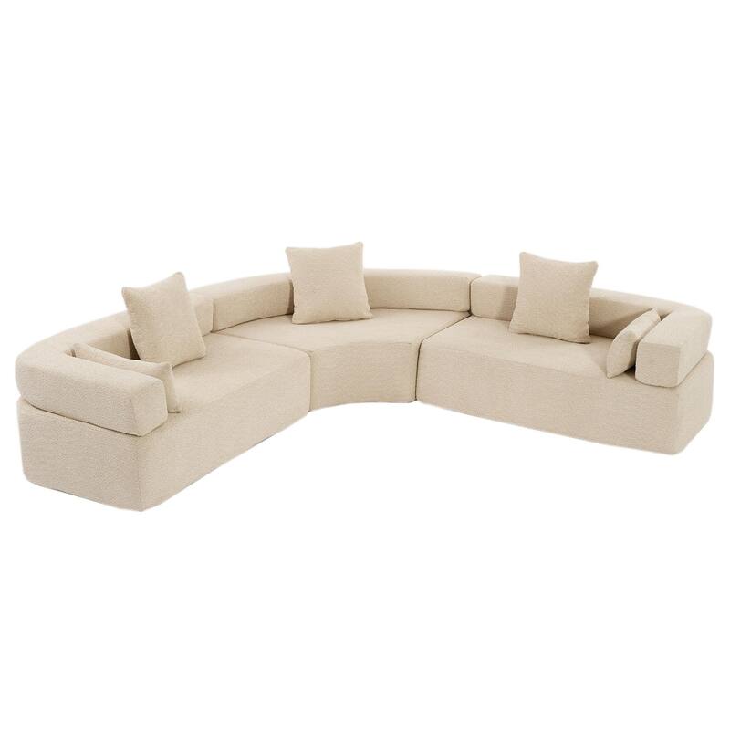3-Piece Curved Sofa, Oversized Boucle Couch, Flexible for Living Room