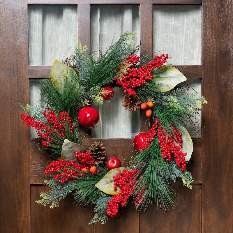 24" Autumn Harvest Mixed Berry, Pine Nut Thanksgiving Wreath - Unlit