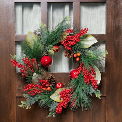 24" Autumn Harvest Mixed Berry, Pine Nut Thanksgiving Wreath - Unlit