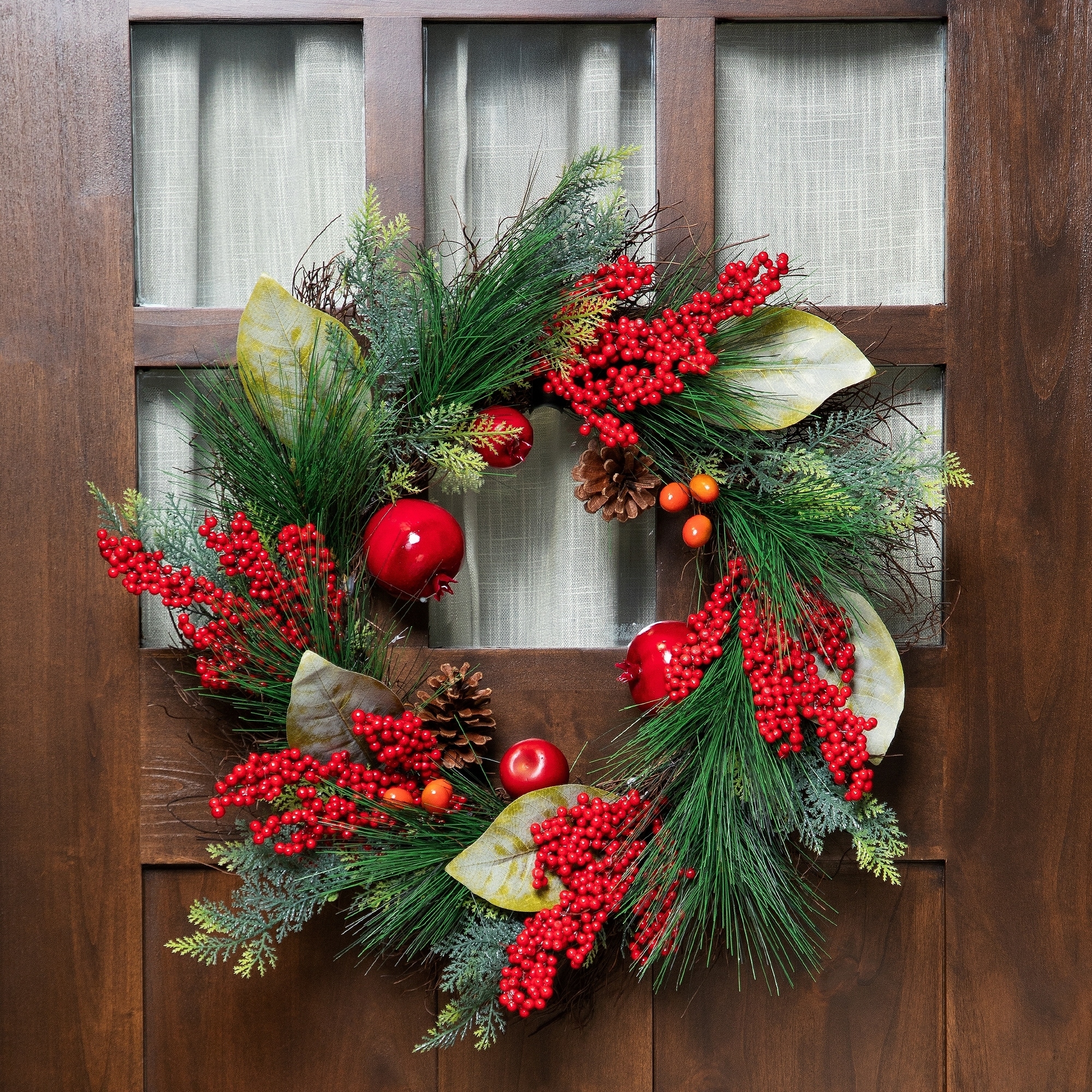 24" Autumn Harvest Mixed Berry, Pine Nut Thanksgiving Wreath - Unlit