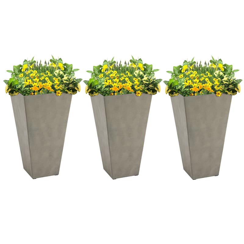 Outsunny 28" Tall Plastic Flower Pot, Set of 3, Large Outdoor & Indoor Plastic Garden Planters, for Entryway, Patio, Yard