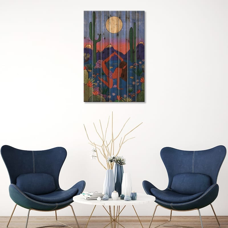 Desert Yoga Print On Wood by Olivia Bürki - Multi-Color