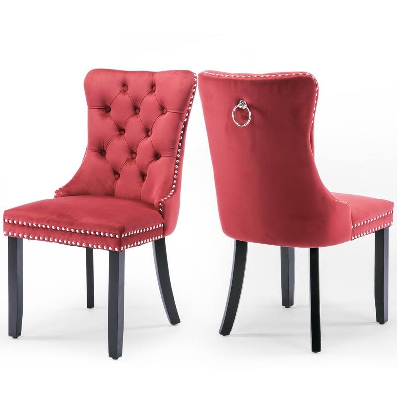 Tufted Naliheads Solid Wood Upholstered Dining Chairs (Set of 2) - Burgundy BlackLegs