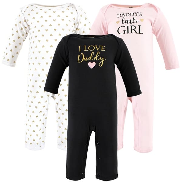slide 1 of 1, Hudson Baby Infant Girl Cotton Coveralls, Girl Daddy 0 - 3 Months - Pink