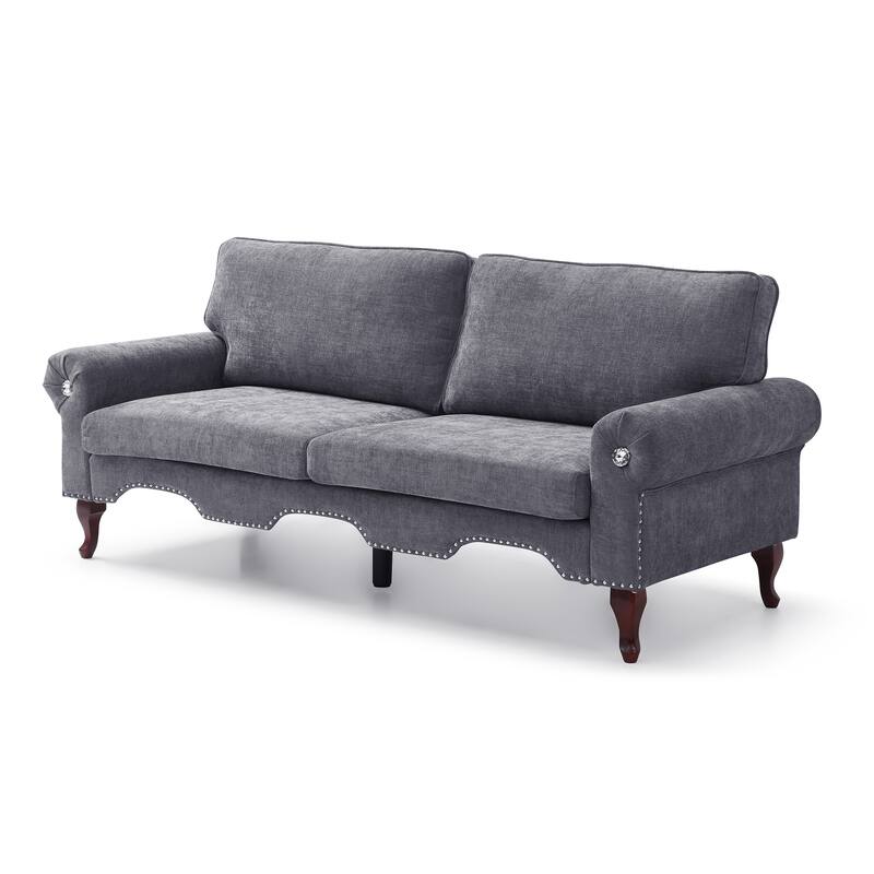 80-Inch Modern Linen 3 seat Sofa with Wooden Legs & Crystal button and Copper Nail, Tufted Backrest, for Living Room
