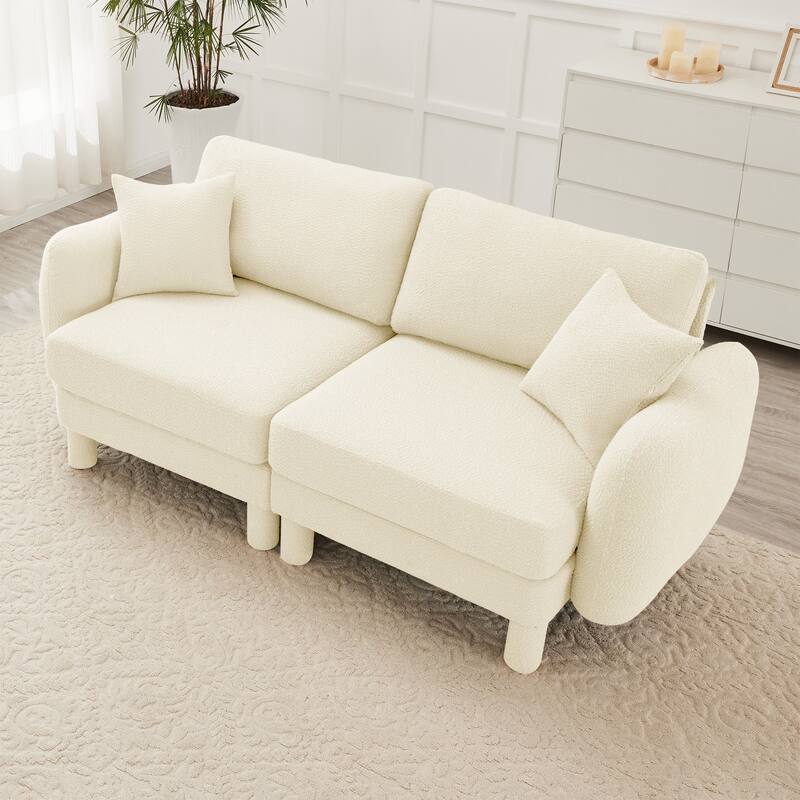 Distinctive Sofa Couch with Shell-Shaped Armrests, 2-seater Loveseat Couch Sofa Couch with Wood Frame - Beige