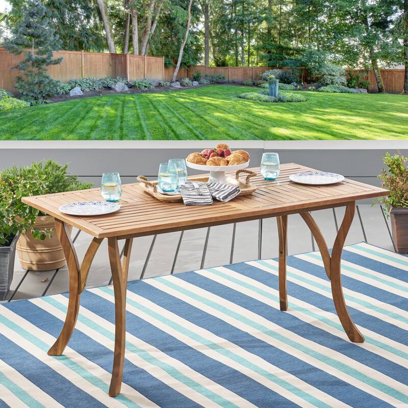 Outdoor 59 Inch Rectangular Solid Wood Table Dining Table, Teak Finish - Teak