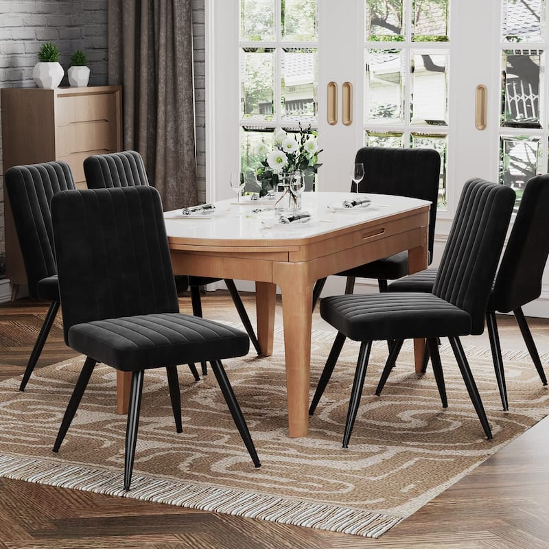 Black Dining Chairs Set of 2, Velevt Dining Room Chairs Upholstered Armless Chairs Kitchen Side Chairs