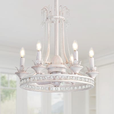 22-Inch Distressed White 7-Blade Crystal Chandelier Ceiling Fan with Light and Remote