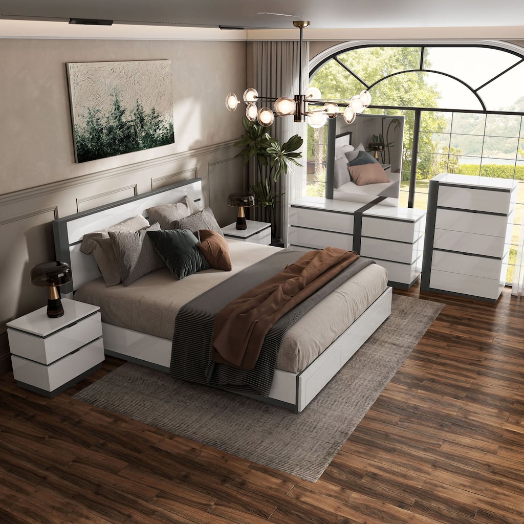 Conjira Modern White Wood 6-Piece Storage Platform Bedroom Set with USBs by Furniture of America