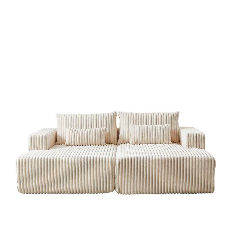 Oversized Modular Sectional Lounge Chaise, Corduroy Upholstered Boneless Sleeper Sofa, Reclining Loveseat Chair with 4 Pillows