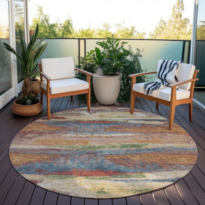 Machine Washable Indoor/ Outdoor Abstract Modern Chantille Rug - Paprika - 8' x 8'