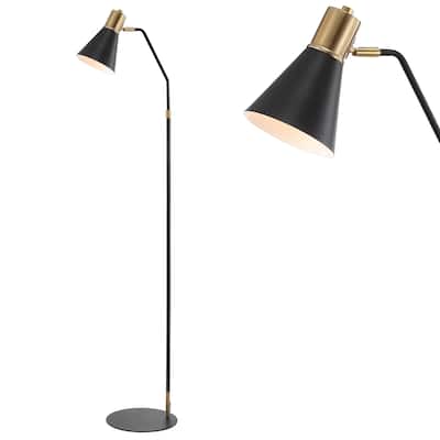 Simon 61" Modern Metal LED Task Floor Lamp, Black/Brass Gold by JONATHAN Y