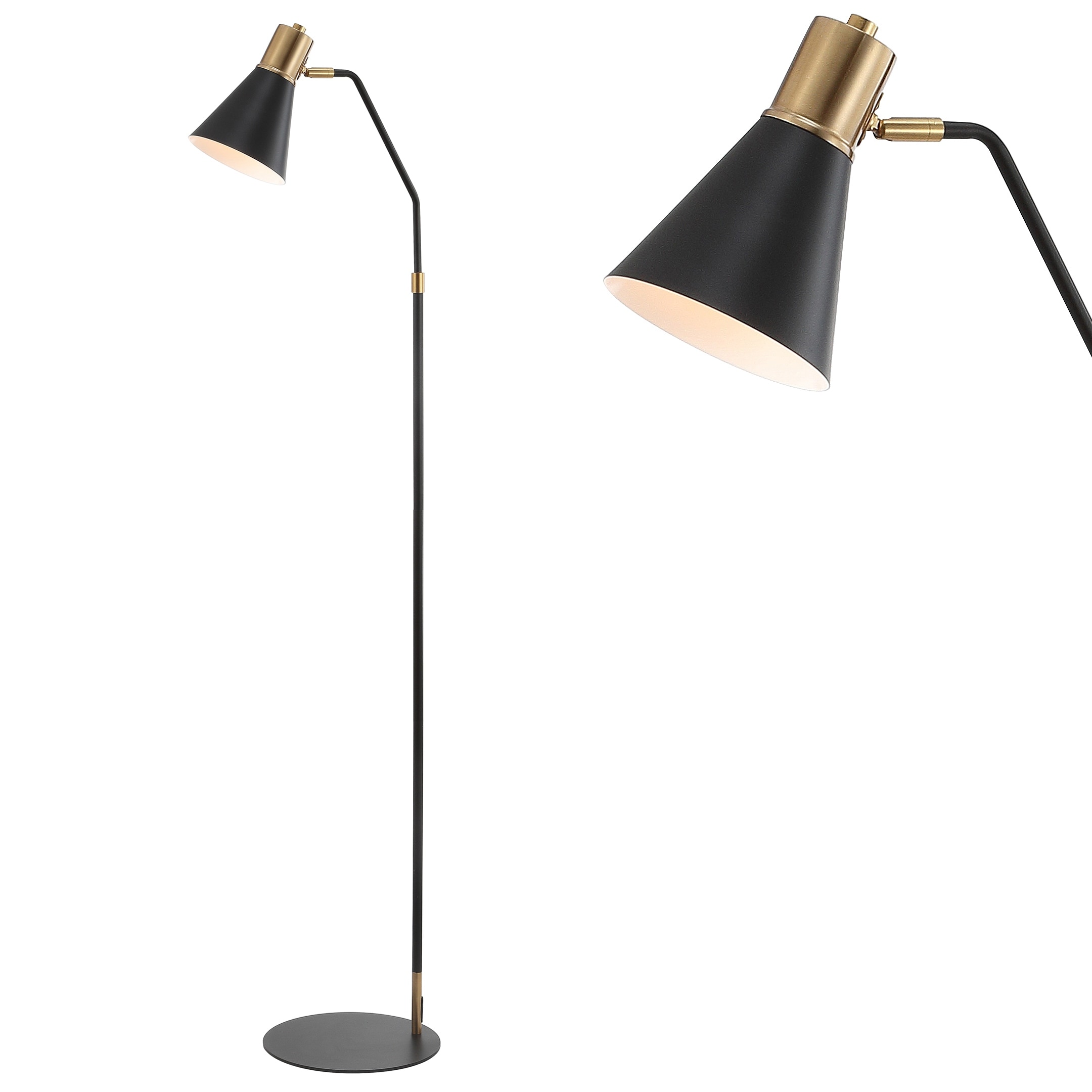 JONATHAN Y Simon 61" Modern Metal LED Task Floor Lamp, Black/Brass Gold