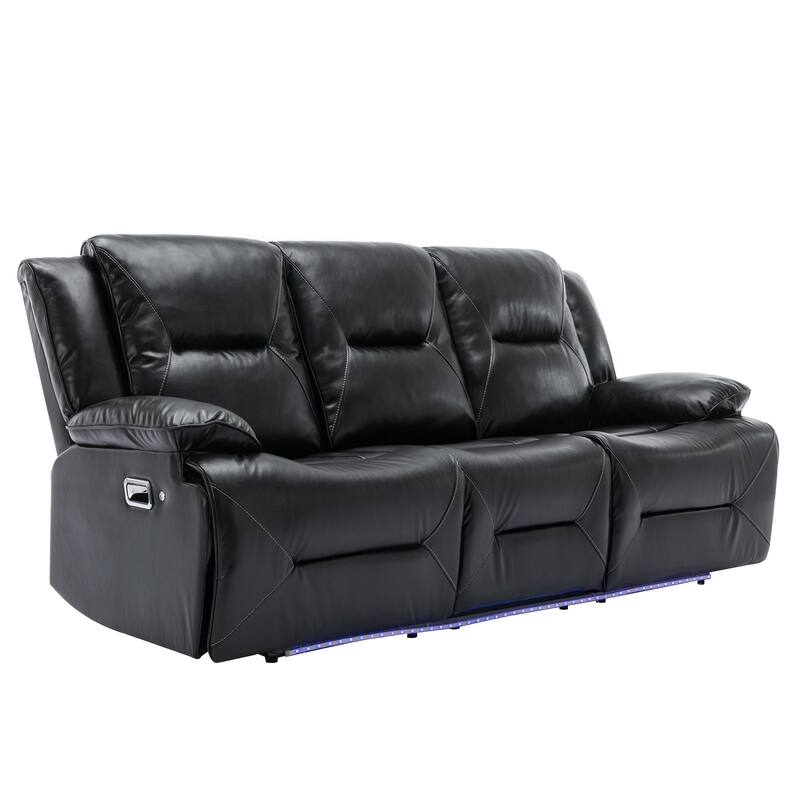 3 Seater Home Theater Recliner Manual Recliner Chair with a LED Light Strip Two Built-in Cup Holders
