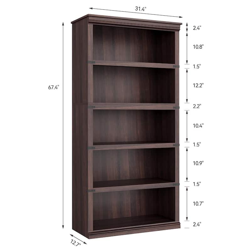 5 Tier Farmhouse Bookcase, 67.4" Tall Book Shelf with Storage, Wooden Bookshelves 5 Shelf