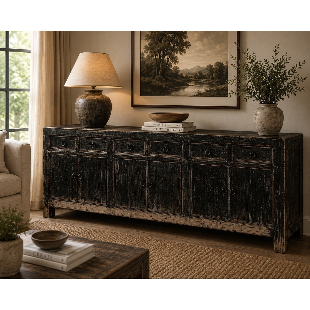 Approx. 91" Sideboard with Six Drawers Distressed Black