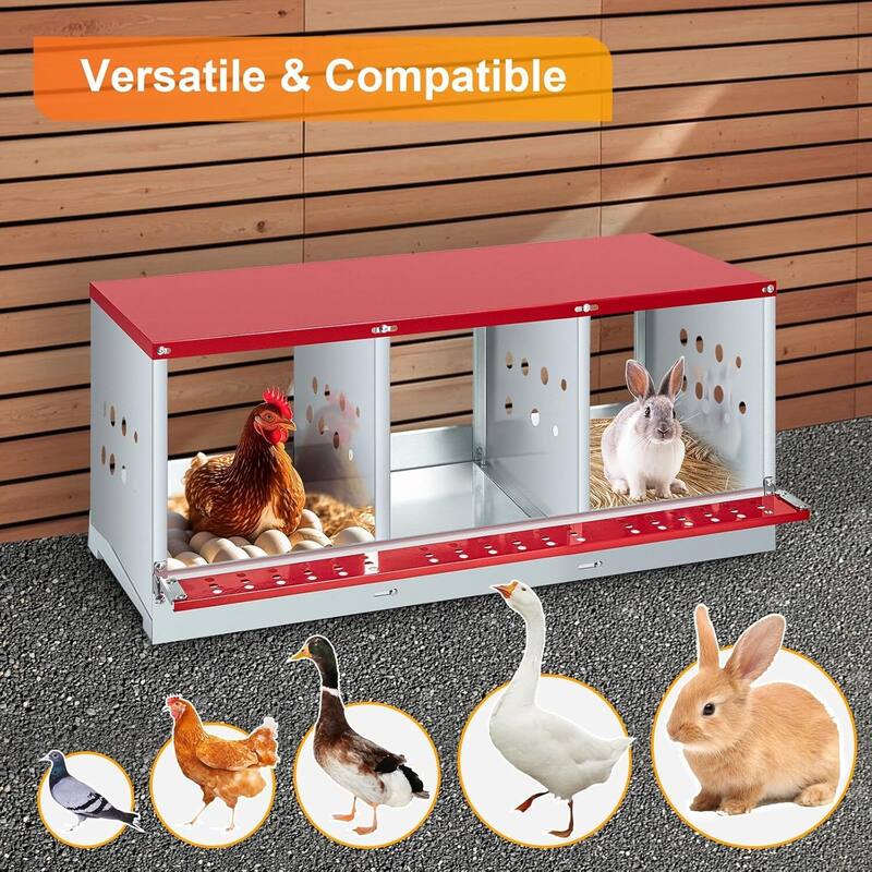 Chicken Nesting Box for Hens, Rabbits, Ducks - Red