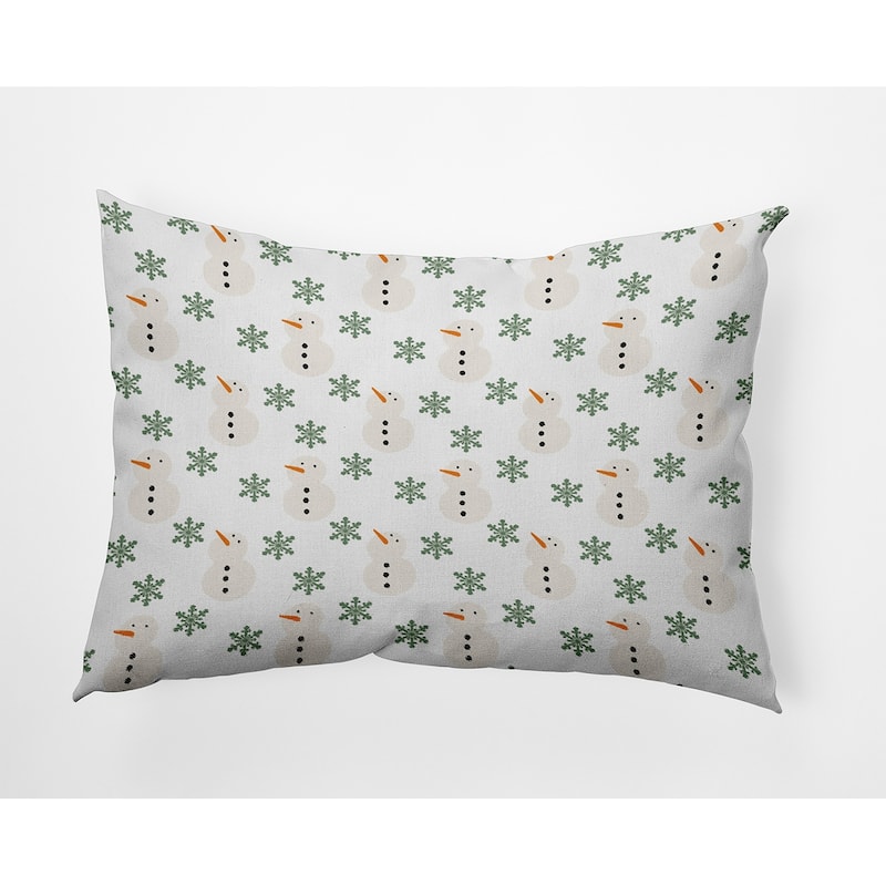 Snow Men In Snowstorm Winter Indoor/Outdoor Throw Pillow - 14" x 20" - Succulent Green
