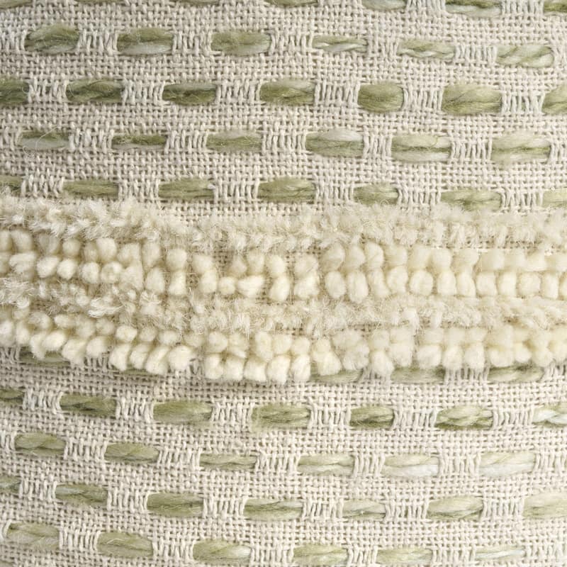 18" Ivory and Green Cotton Blend Round Striped Pouf Ottoman