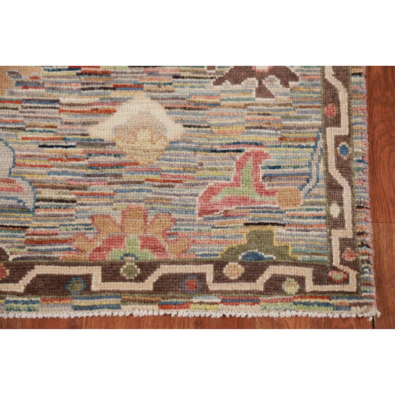 Hand Knotted Oriental 100% Wool Carpet Transitional Floral Multi-Colored Oushak Runner Rug - 19' 11'' X 2' 7''