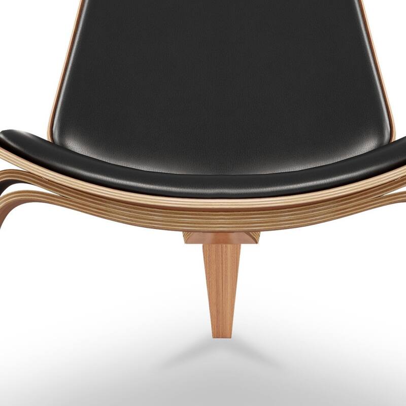 HomeRoots 36" Black And Wood Brown Genuine Leather Lounge Chair - 36' X '30' X '33